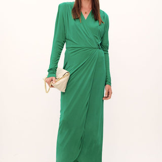 Luxuriously crafted from silk viscose jersey in a lush grass hue, the Aphrodite Wrap Dress exudes undeniable elegance. Cut with a relaxed silhouette, its cinched waistline and delicate stretch fabric combine to create a sumptuously feminine drape. A midi-length, complemented by a cascading drop shoulder design, adds an air of refinement, while a Novel belt makes for a statement-making finish. Perfect for work or evening occasions alike.