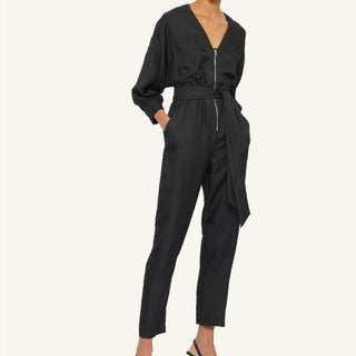 Black Silk Exposured Zipper Front Edition Jumpsuit by Australian Designer GINGER & SMART