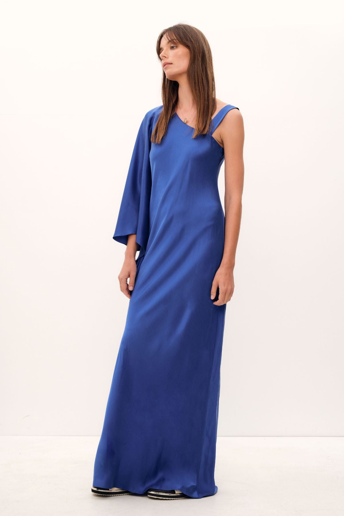 Grace One Shoulder Blue Silk Evening Gown – Ginger & Smart