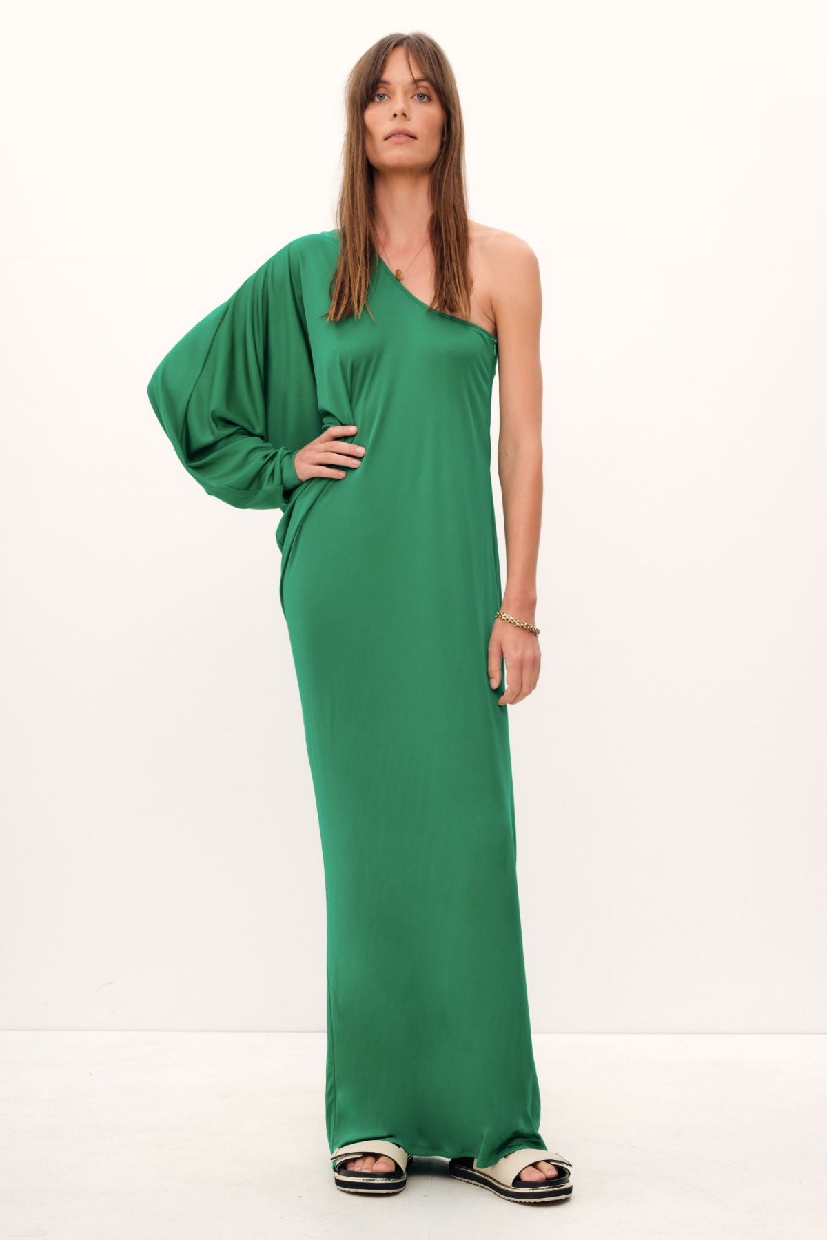 Aphrodite Green One Shoulder Maxi Gown Ginger Smart