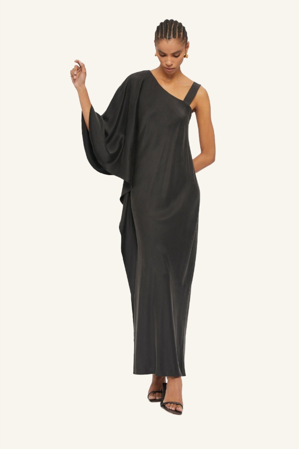 Australian women's designer Ginger & Smart Black Silk One Shoulder Full Length Gown