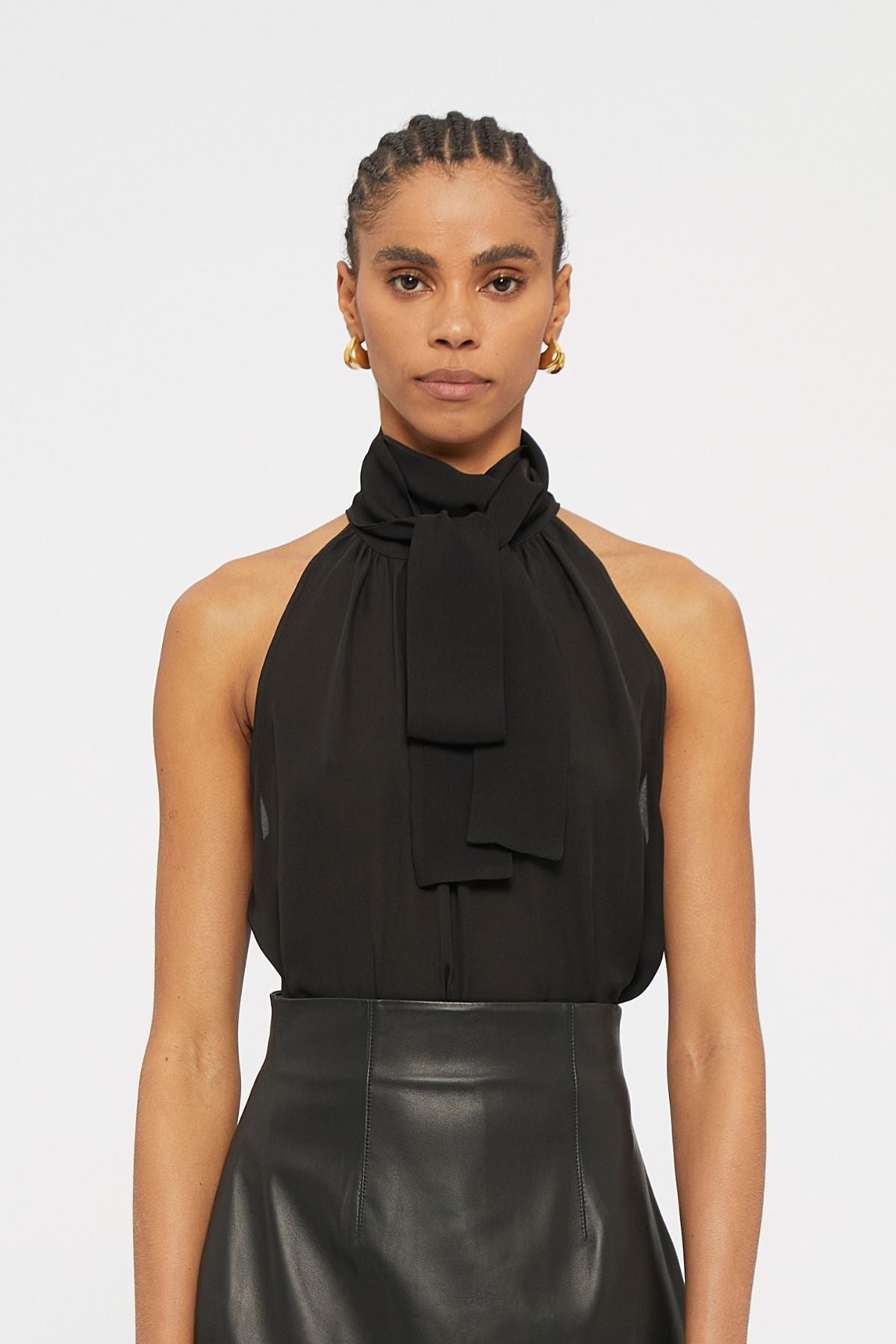 Australian women's designer Grace Tie Neck Top crafted from black silk