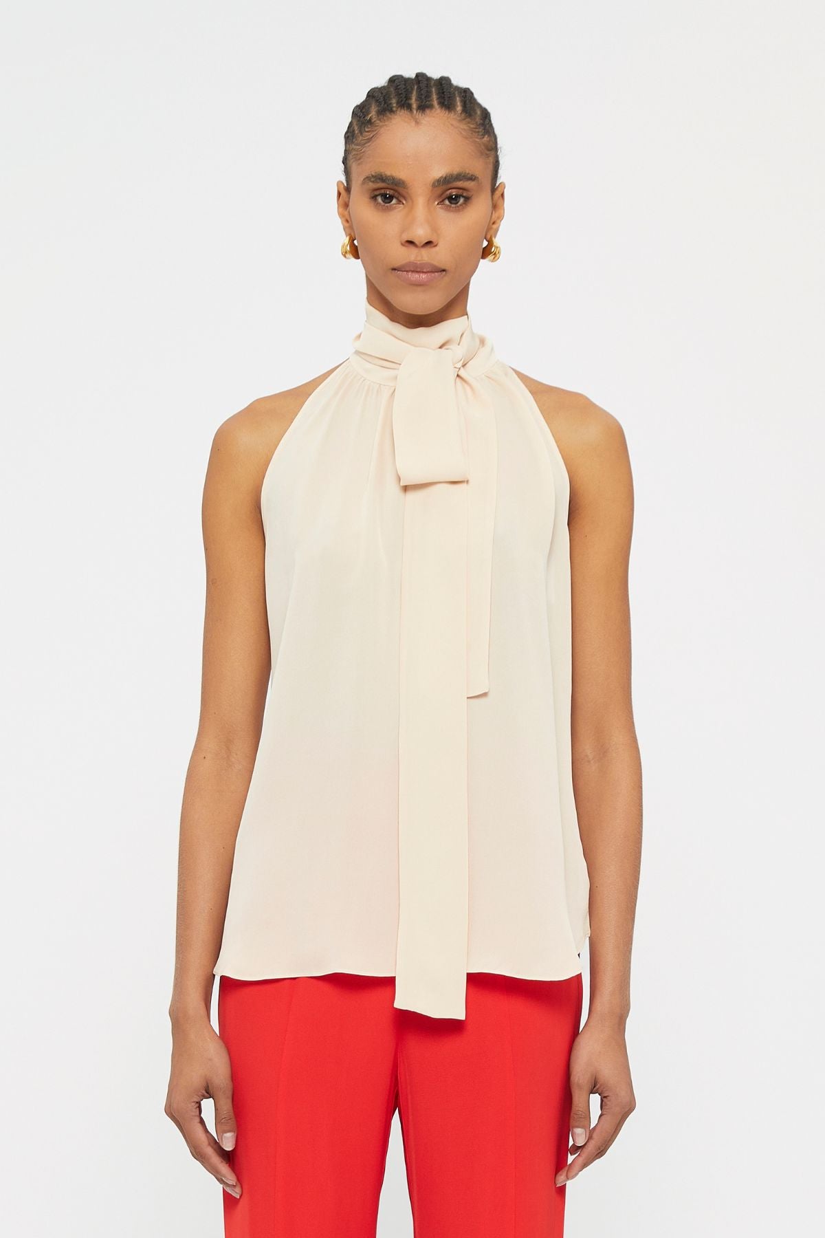 Australian women's designer Grace Tie Neck Top crafted from cream silk