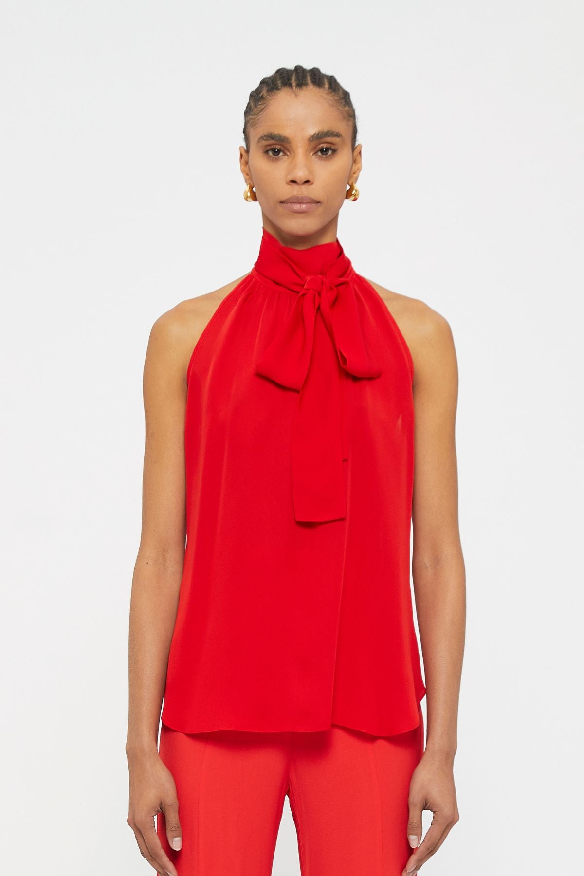 Australian women's designer Grace Tie Neck Top crafted from red silk