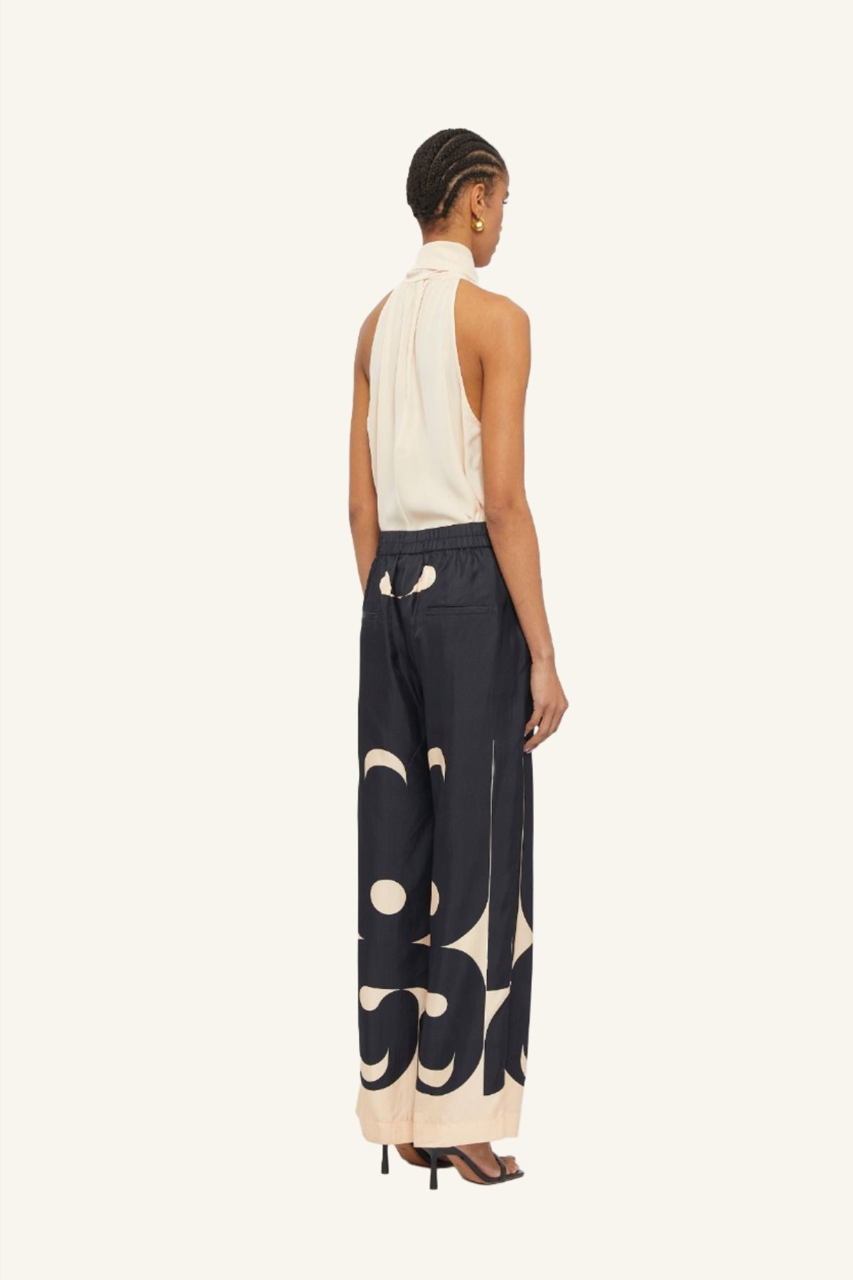 Black & Cream deco printed silk Lucid Wide Leg Pants by Australian women's fashion designer GINGER & SMART 