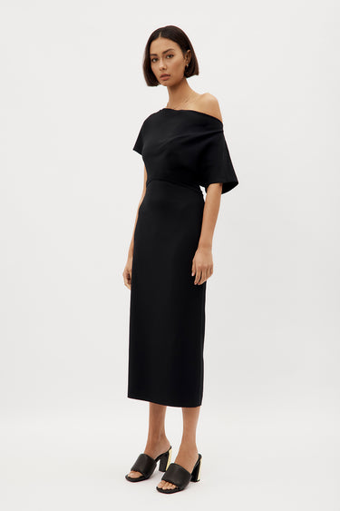 Modern Love Black Off The Shoulder Midi Dress – Ginger & Smart